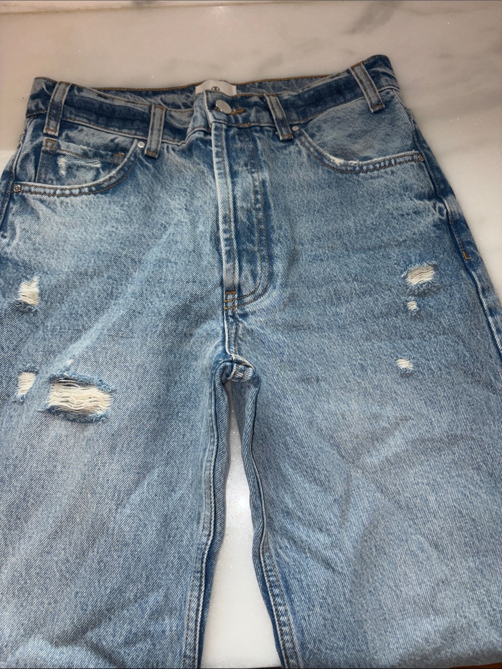 Anine Bing Light Blue High-Rise Distressed Jeans